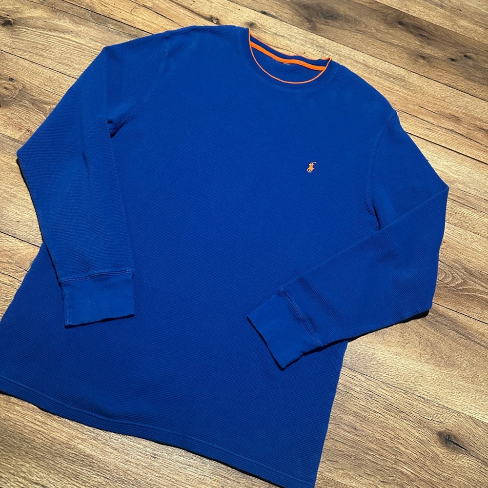 Polo Ralph Lauren Blue Orange Thermal Waffle Knit Shirt Mens L